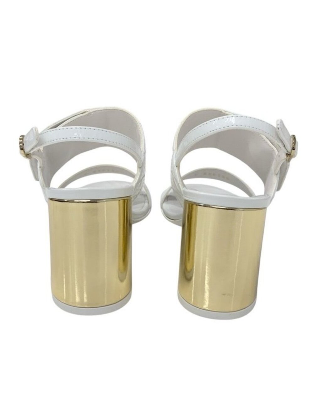 Chanel Sandals Shoes Patent White Gold Quilted Coco Mark Turnlock Strap - Picture 5 of 9